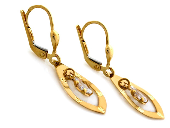 Kolczyki złote wiszące sztywne z cyrkonią