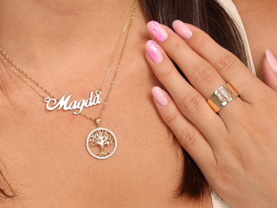 Złota zawieszka drzewko szczęścia z cyrkoniami