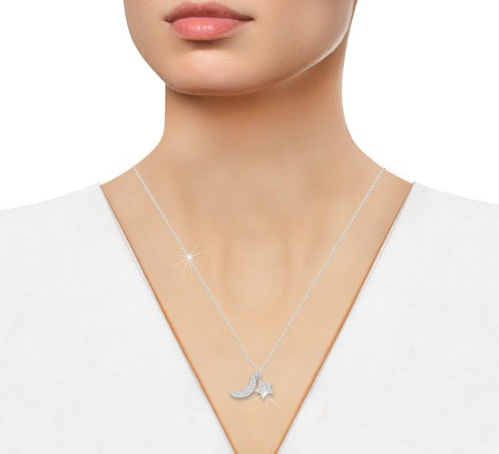 Naszyjnik srebrny 925 z diamentowymi cyrkoniami - księżyc, gwiazdka