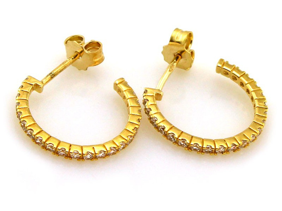 Kolczyki złote koła rząd cyrkoni na sztyft