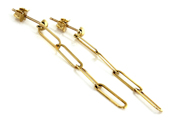 Kolczyki złote wiszące łańcuszki na sztyfcie