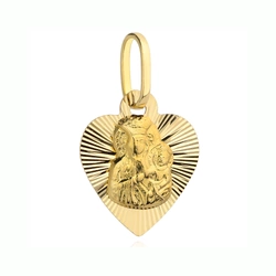 Złoty medalik 585 Matka Boska Częstochowska w sercu - zawieszka
