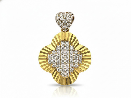 Złota zawieszka kwiatek z cyrkoniami z sercem