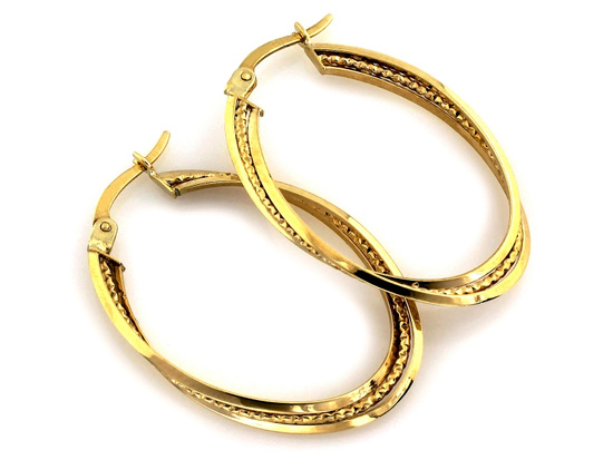 Kolczyki złote owalne skręcone zdobione