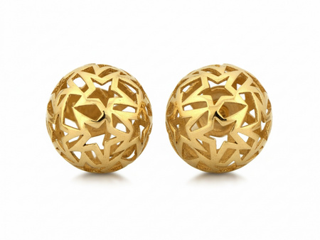 Kolczyki złote ażurowe kulki na sztyfcie z gwiazdkami