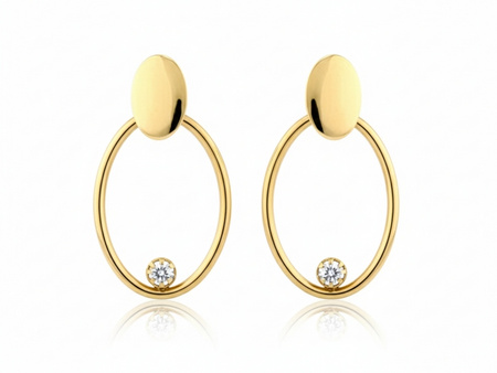 Kolczyki złote owalne z jedną cyrkonią na sztyfcie