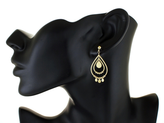 Kolczyki złote długie sztywne wiszące ruchome elementy 