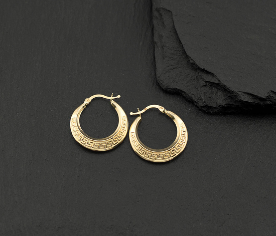 Złote kolczyki 585 koła z greckim motywem 