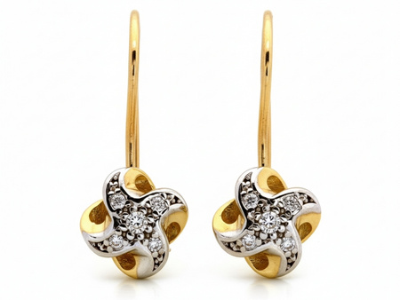 Złote kolczyki dwukolorowe na biglu