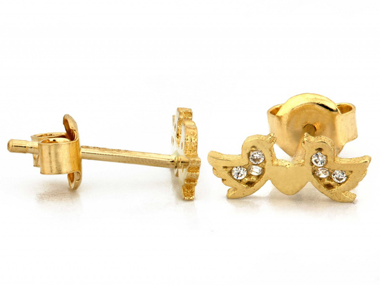 Kolczyki złote dwa ptaszki z sercem na sztyfcie