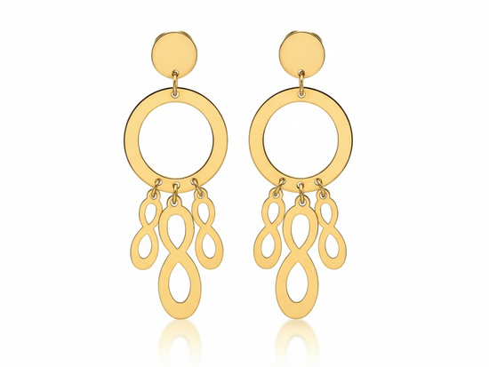 Kolczyki złote długie z wiszącymi ruchomymi nieskończonościami