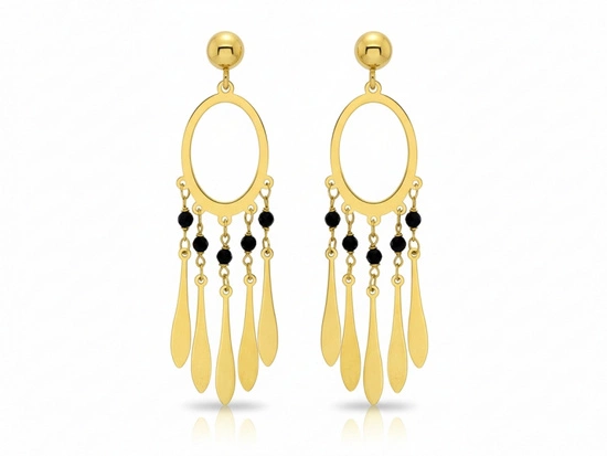 Kolczyki złote duże długie ruchome z czarnymi cyrkoniami