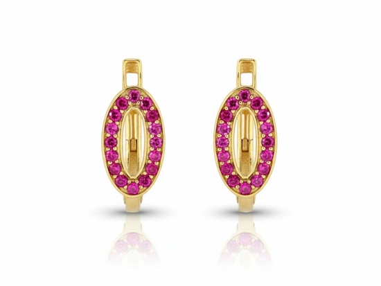 Kolczyki angielskie owal z czerwonymi cyrkoniami