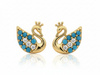 Kolczyki złote niebieski łabędź w koronie na sztyfcie