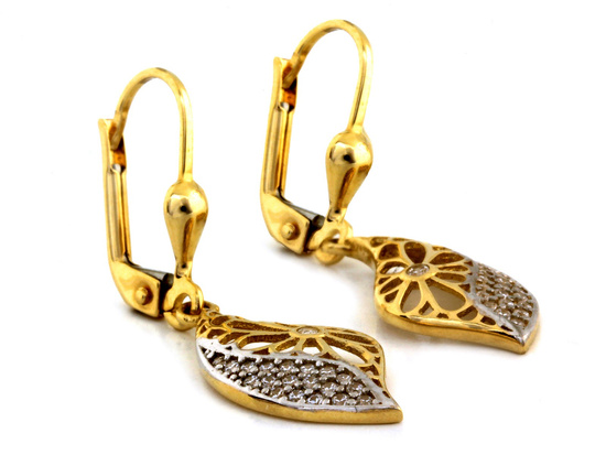 Złote kolczyki wiszące ażurowe z kwiatkiem