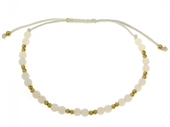 Bransoletka złote i białe kulki na białym sznurku