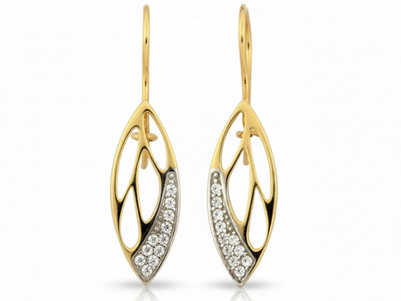 Kolczyki złote na biglu z cyrkoniami