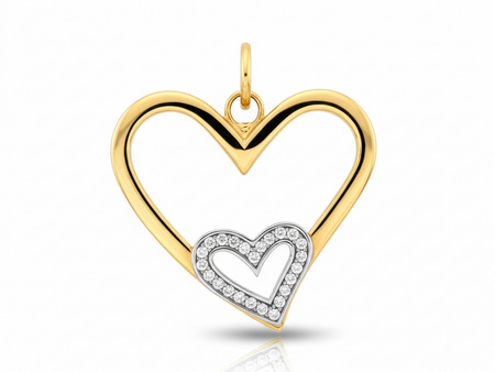 Złota zawieszka z dwóch serc z cyrkoniami