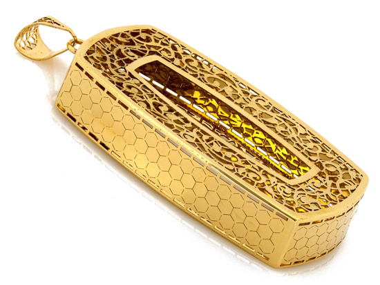 Duża złota zawieszka przestrzenna prostokątna ażurowa