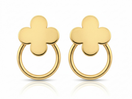 Kolczyki złote na sztyfcie z kółeczkiem i kwiatkiem