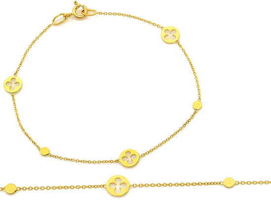 Złota bransoletka delikatna ozdoby z kwiatkami