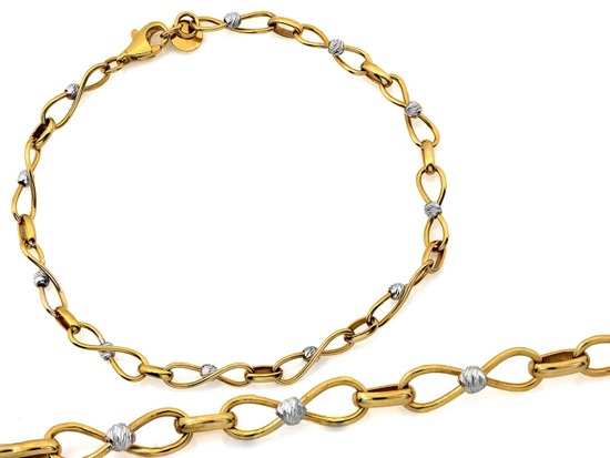 Bransoletka złota przeplatana z kulkami z białego złota