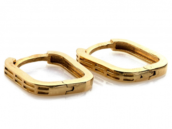 Kolczyki złote angielskie kwadratowe zdobione