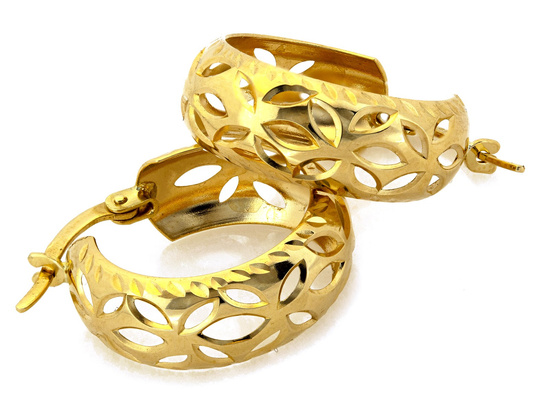 Kolczyki złote szerokie ażurowe kółka angielskie 21mm