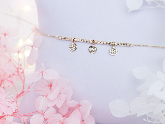 Bransoletka złota łańcuszek z kuleczkami i zawieszkami