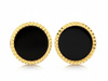 Złote kolczyki okrągłe na sztyfcie z czarnym kamieniem