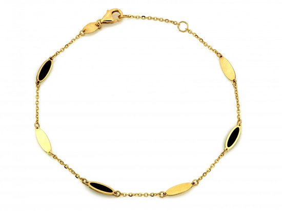 Bransoletka złota z owalne elementy z czarną emalią