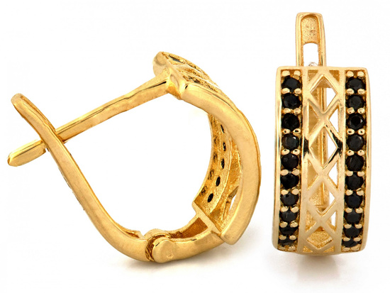 Kolczyki złote angielskie z czarnymi cyrkoniami