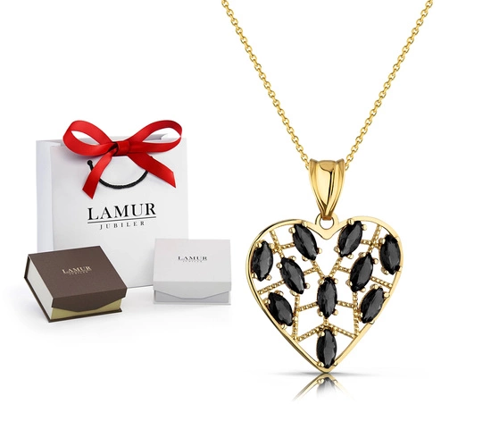 Złoty naszyjnik 585 - serce z czarnymi cyrkoniami