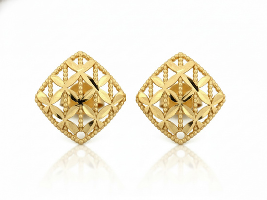 Kolczyki złote kwadratowe ażurowe na sztyfcie