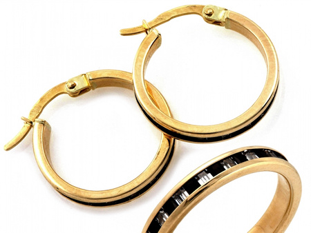 Złote kolczyki koła z czarnymi cyrkoniami 19mm