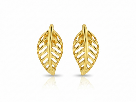 Kolczyki złote sztyfty liście listki