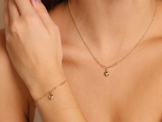 Bransoletka złota z wiszącym sercem z dużymi ogniwami