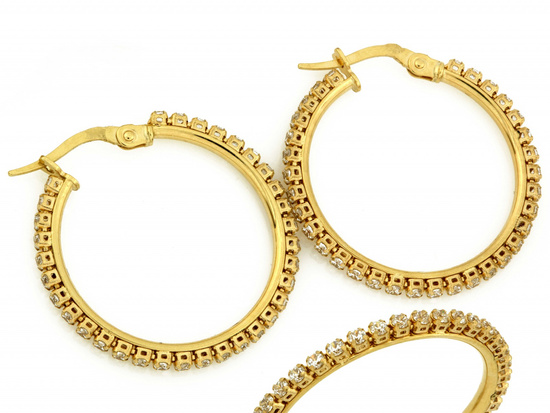 Kolczyki złote koła wysadzane cyrkoniami 26mm