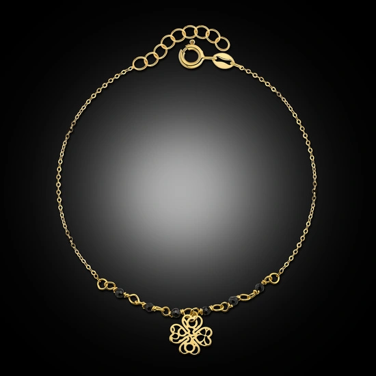 Złota bransoletka 585 ażurowa koniczynka z kulkami z onyksu