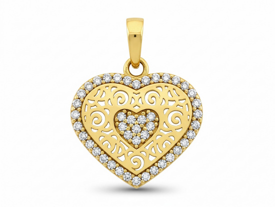Zawieszka złota ażurowe serce z cyrkoniami