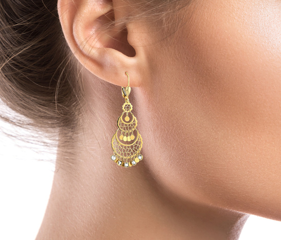 Złote kolczyki 585 - wiszące ażurowe z cyrkoniami