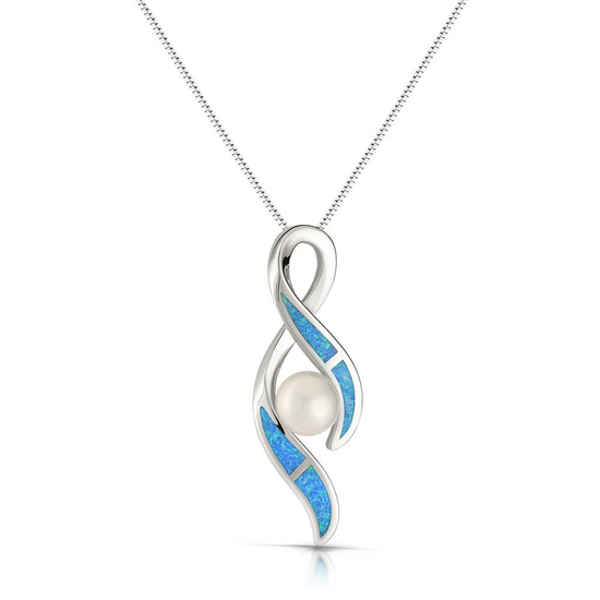 Naszyjnik srebrny 925 z perłą i opalem - nieskończoność