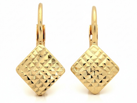 Złote kolczyki błyszczące  kwadraty angielskie zapięcie