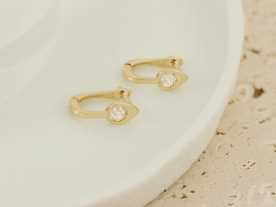 Kolczyki złote angielskie subtelne z cyrkoniami