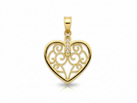 Złote serce zawieszka z cyrkoniami