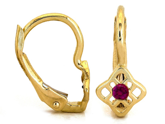 Delikatne złote kolczyki z czerwoną cyrkonią dla dziewczynki