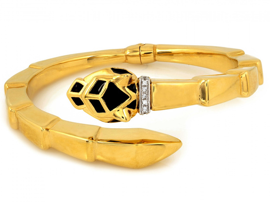 Efektowna sztywna bransoleta jak wąż z czarną emalią