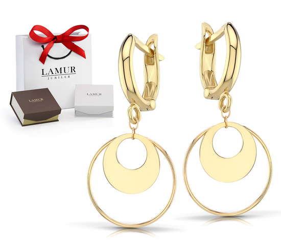 Złote kolczyki 585 koła - wiszące