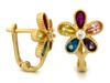 Kolczyki złote kolorowy kwiatek z cyrkoniami angielskie zapięcie
