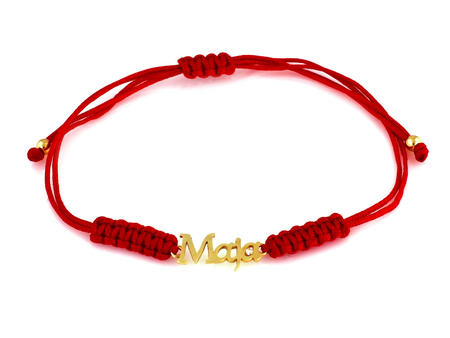 Złota bransoletka imię Maja na czerwonym sznurku